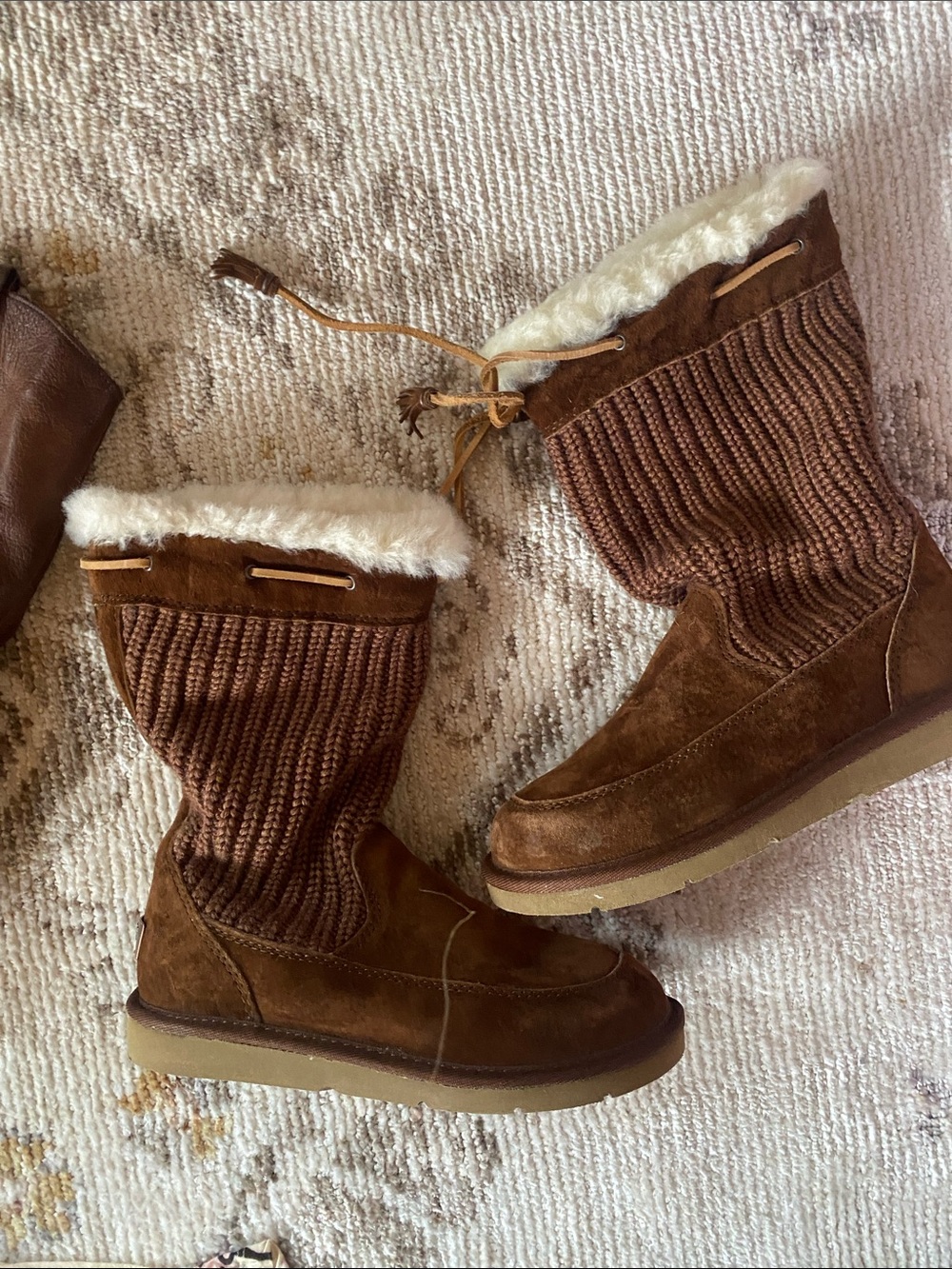 UGG Chestnut Knit Suede Winter Boots with Shearling Trim